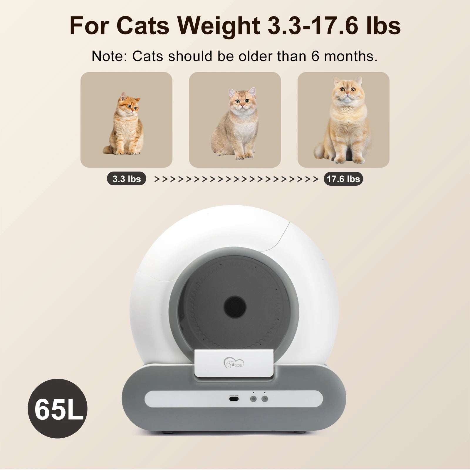 DOEL 65L Self-Cleaning Cat Litter Box Ti+c