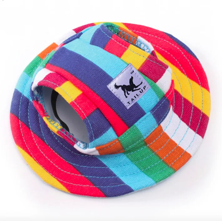 Colorful pet sunhat for small dogs and cats with adjustable strap and patch logo