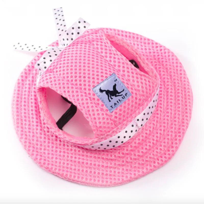 Pink breathable pet sunhat for small dogs and cats with polka dot bow from Zoomies Australia